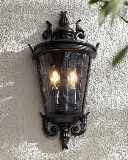 John Timberland Casa Marseille European Outdoor Wall Light Fixture Textured Black Scroll 17" Clear Hammered Glass for Exterior House Porch Patio Outside Deck Garage Yard Front Door Garden Home