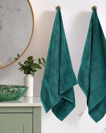 Superior Egyptian Cotton Pile Bath Towel Set of 2, Ultra Soft Luxury Towels, Thick Plush Essentials, Absorbent Heavyweight, Guest Bath, Hotel, Spa, Home Bathroom, Shower Basics, Teal