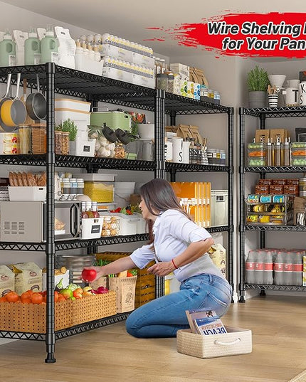 REIBII Wire Shelving Storage Shelves Metal Shelves Heavy Duty Shelving Adjustable Garage Storage Wire Shelf Pantry Shelves for Bedroom Kitchen Rack 35.5''W x 14''D x 59''H