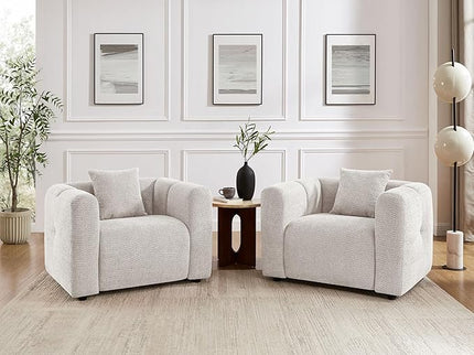 VANOMi 42" Width Accent Chair for Living Room, Modern Lounge Chair with Pillow, Comfy Upholstered Boucle Single Sofa Chair for Living Room (Light Khaki)