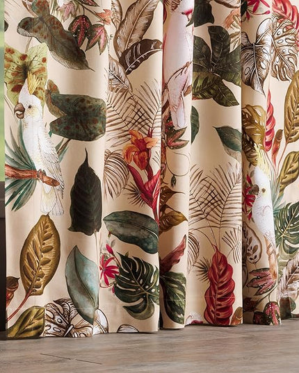 Maison d'Hermine Curtains for Living Room 100% Cotton 84 inch Length One Panel Light Filtering Curtains for Bedroom Windows with Rod and Loop Pockets Drapes (Cacatoes - Beige, 50" W x 84" L)