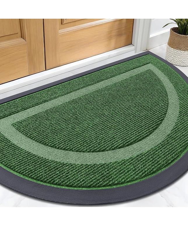 OLANLY Half Circle Door Mat Indoor Outdoor Entrance Welcome, Waterproof All-Season, All-Weather Doormat, Sturdy Natural Rubber, Low Profile, Easy Clean Patio Porch Entryway Mat, 29.5x17, Green