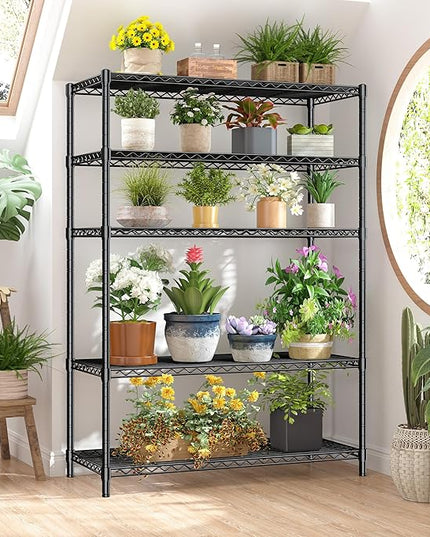 5 Tier Storage Shelves 71"H Wire Shelving Adjustable Metal Shelving,1000LBS Pantry Shelves Sturdy Steel Wire Shelf for Kitchen School Pantry Garage Warehouse ,71"H X35.5"W X13.8"D, Black,2P