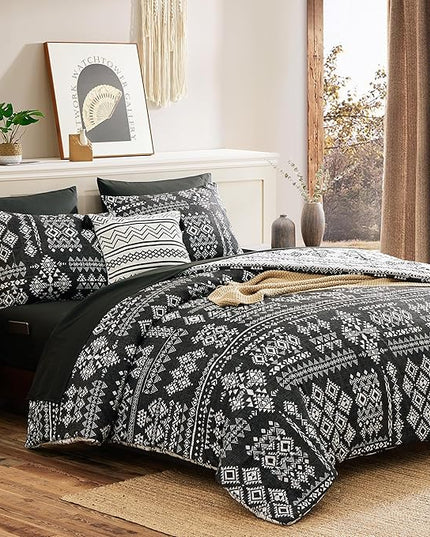 Geniospin Full Comforter Set - 7 Pieces Bed in a Bag, Comfortable Western Bedding Sets for All Seasons, Lightweight Soft Boho Comforter Bed Set with Sheets, Pillowcases & Shams
