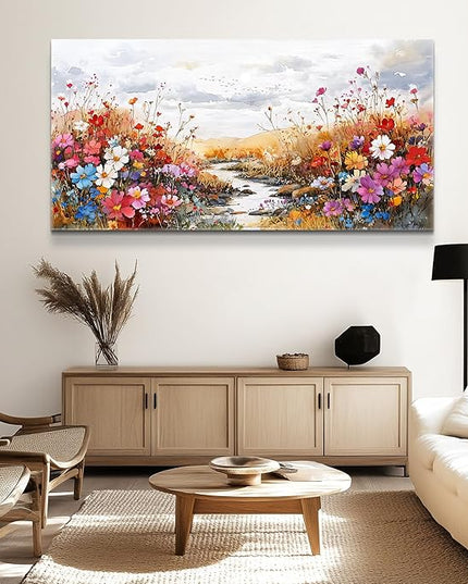 XIGUANGART Large Wall Art Canvas Prints Wildflowers Plants Painting Artwork Colorful Flowers Scenery Farmhouse Wall Decor Pictures Modern Home Decor for Living Room Dining Room Bedroom Office Bathroom