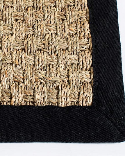 SAFAVIEH Natural Fiber Collection Runner Rug - 2'6" x 14', Natural & Black, Seagrass, Basketweave Pattern with Border (NF114C)