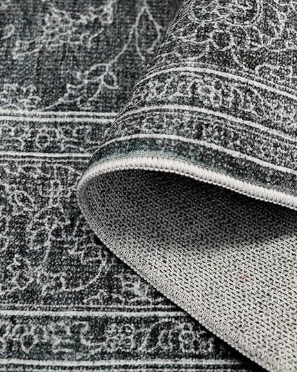 Washable Oriental Area Rug - 9x12 Rugs for Living Room Soft Carpet for Bedroom Waterproof Floral Distressed Indoor Stain Resistant Non-Shedding Floor Carpets (Black Green, 9x12)