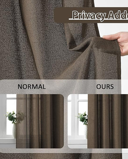 Brown Pleated Linen Curtains 102 Inches Long Farmhouse Semi Sheer Memory Trained Shape Pinch Pleat Drapes with Hooks Back Tab Ripple Fold Curtain for Bedroom Living Room 42x102
