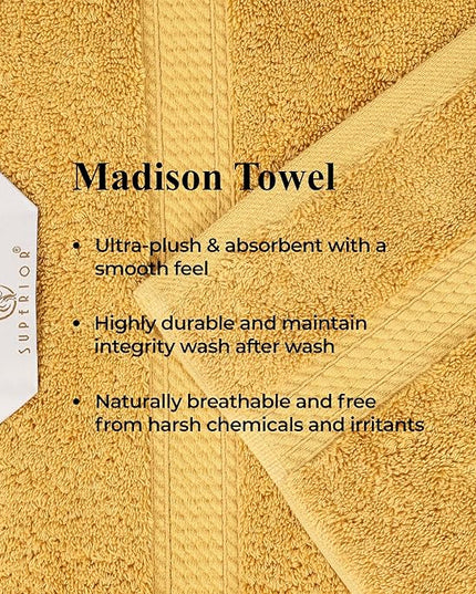 Superior Egyptian Cotton Pile Bath Towels, Ultra Soft Luxury Towel, Thick Plush Essentials, Absorbent Heavyweight, Guest Bath, Hotel, Resort, Spa, Pool, Home Bathroom, Shower Basics, Set of 4, Gold