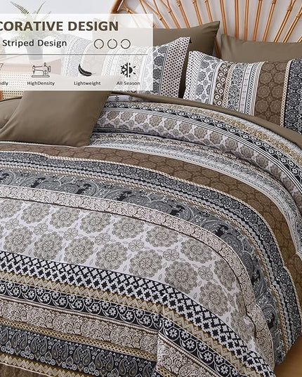 Cottolester Brown Comforter Set King Size,Boho Fall Bed in a Bag 8 Pieces,Paisley Soft Microfiber Bedding Comforter Set