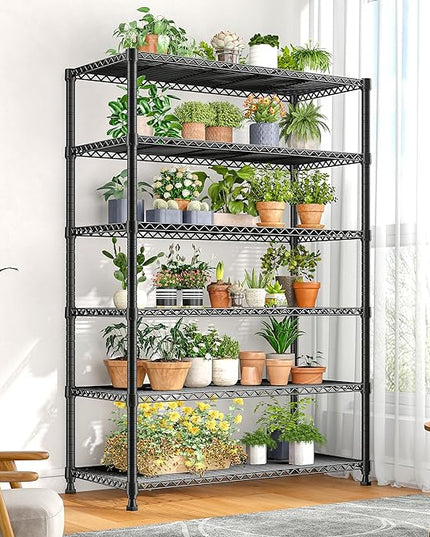 REIBII 75" H Metal Shelving 6 Tier Storage Shelf Adjustable Kitchen Shelf Wire Shelving Unit Detachable Storage Rack for Kitchen Laundry Living Room Commercial Heavy Duty Metal Shelf 75" X35" X14"