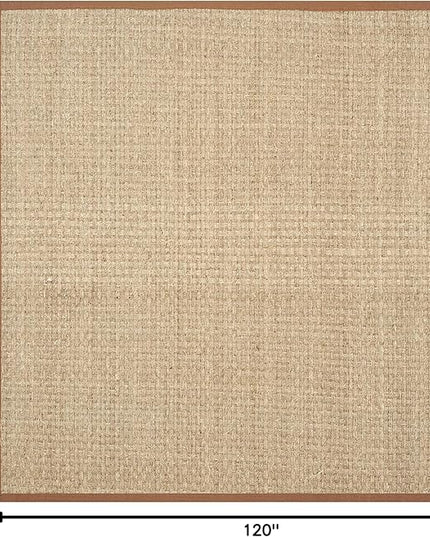 SAFAVIEH Area Rug 10' Square - Natural Fiber Collection - Large - Natural & Brown, Seagrass, Basketweave Pattern with Border (NF114B)