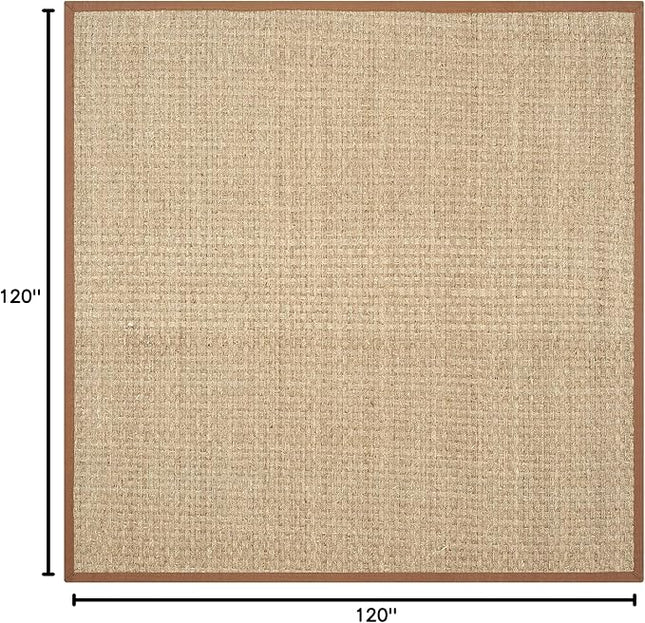 SAFAVIEH Area Rug 10' Square - Natural Fiber Collection - Large - Natural & Brown, Seagrass, Basketweave Pattern with Border (NF114B)