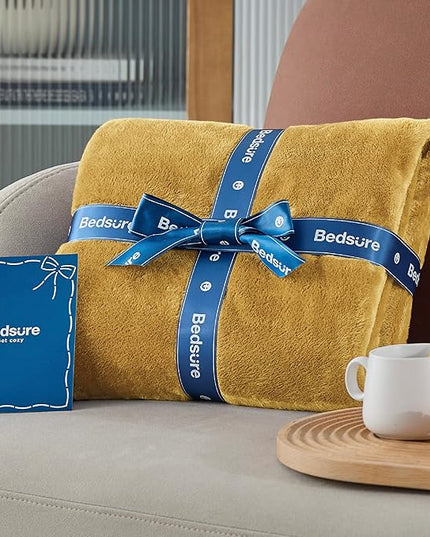 Bedsure GentleSoft Fleece Throw XL Blanket Yellow - 300GSM Soft Lightweight Plush Cozy Blankets for Bed, Sofa, Couch, Travel, Camping, 50x70 inches