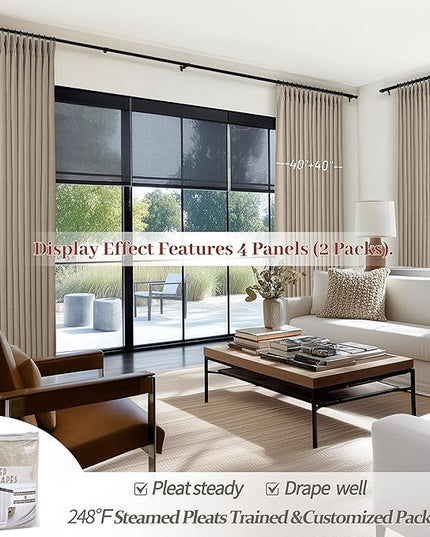 Greyish Beige Lush Decor Floor to Ceiling Viral Curtains 120 Inches Long for Sliding Glass Door, Pinch Pleat Blackout Double Layer Thick Linen Drape Energy Saving UV Blocking 120 Inch Curtain Panels 2