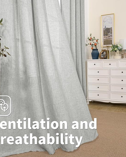 BGment Light Grey Linen Curtains 95 Inch Long for Living Room - Burlap Textured Light Filtering Window Treatments Grommet Sheer Drapes for Farmhouse, 2 Panels, 52 X 95 Inch