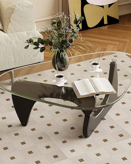 Coffee Table for Living Room Mid Century Modern Center Table with Glass Top, Black Transparent