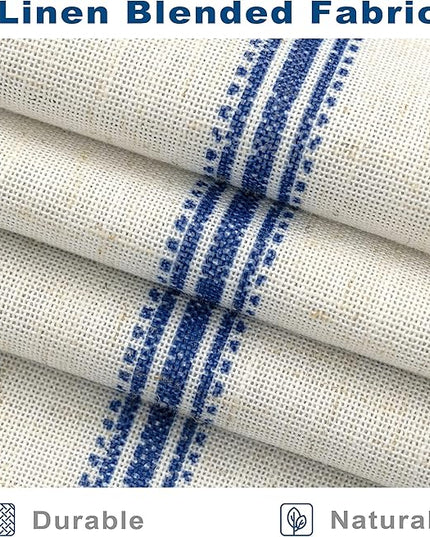 DriftAway Farmhouse Linen Blend Blackout Curtains 96 Inches Long for Bedroom Vertical Striped Printed Linen Curtains Thermal Insulated Lined Treatments for Living Room 2 Panels W52 x L96 Navy