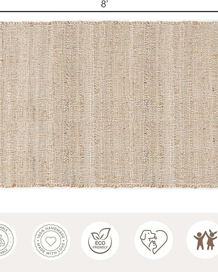 REDEARTH · Jute Cotton Area Rug, Sustainable Handwoven, Non-Shedding, Soft & Durable – Reversible, Neutral Tones for Home Décor in Living Room, Dining Room, Bedroom (Arden Natural, 5'x8')