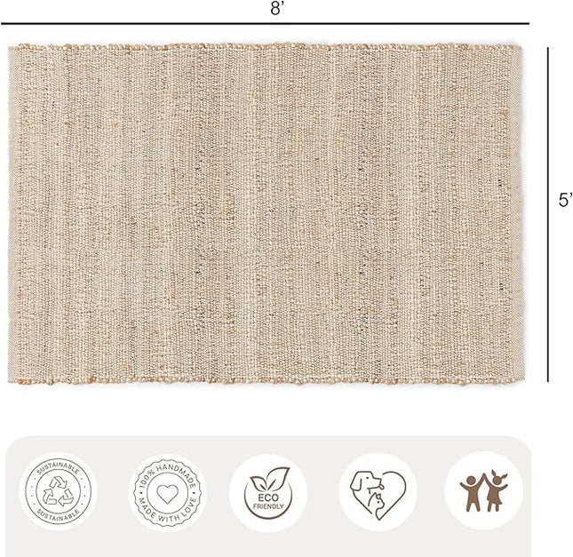 REDEARTH · Jute Cotton Area Rug, Sustainable Handwoven, Non-Shedding, Soft & Durable – Reversible, Neutral Tones for Home Décor in Living Room, Dining Room, Bedroom (Arden Natural, 5'x8')