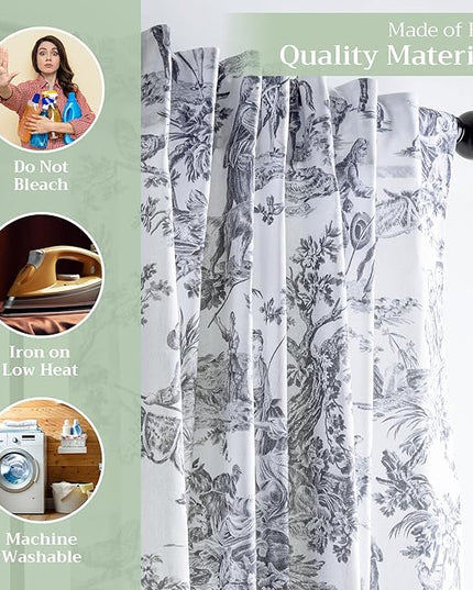 Maison d' Hermine Curtains for Living Room 100% Cotton 108 inch Length One Panel Light Filtering Toile Curtains with Rod and Loop Pockets (The Miller Paloma Gray (White Background), 50" W x 108" L)