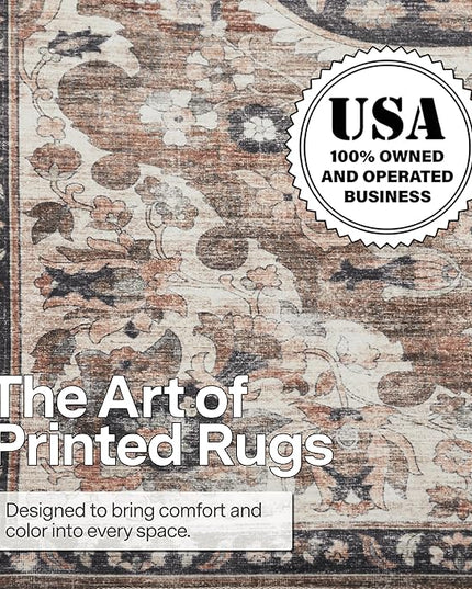 ReaLife Rugs Machine Washable Area Rug Runner - Living Room Bedroom Bathroom Kitchen Entryway Office - Padded Low Pile Stain Resistant Premium - Boho Farmhouse Vintage - Joy - Brown Beige 3' x 5'