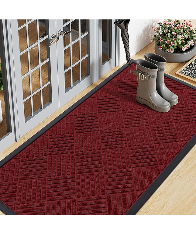 Smiry Front Door Mat Outside Entrance, Heavy Duty Outdoor Indoor Mat, Natural Rubber Doormat, Non Slip, Trap Dirt and Moisture, Easy Clean, Low Profile Patio Porch Entryway Mat, 47x23, Wine Red