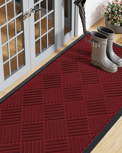 Smiry Front Door Mat Outside Entrance, Heavy Duty Outdoor Indoor Mat, Natural Rubber Doormat, Non Slip, Trap Dirt and Moisture, Easy Clean, Low Profile Patio Porch Entryway Mat, 71x23, Wine Red