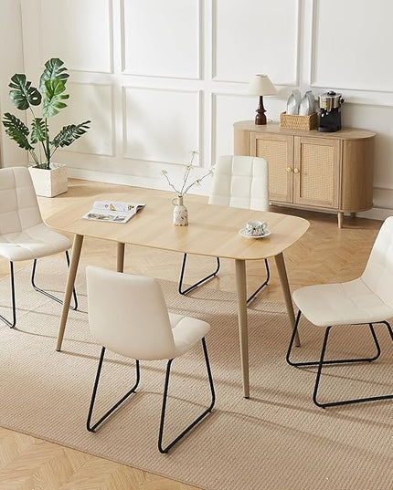 55'' Scratch Resistant Modern Wood Dining Table for 4 with Leather U-Shaped Chairs - Kitchen Dining Room Furniture (Easy to Assemble, Pet Friendly Surface, White Chair