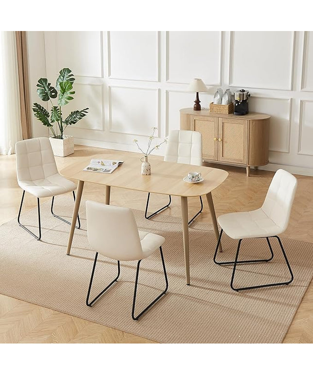 55'' Scratch Resistant Modern Wood Dining Table for 4 with Leather U-Shaped Chairs - Kitchen Dining Room Furniture (Easy to Assemble, Pet Friendly Surface, White Chair