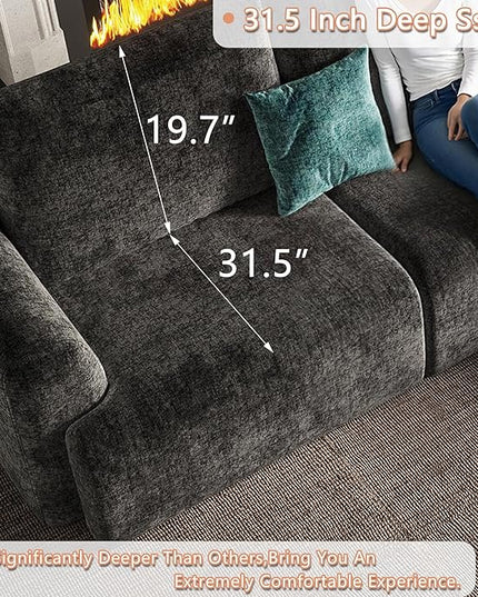 EASE MOOSE Cloud Couch Sectional Sofa, Large U-Shaped Oversized Modular Couch for Living Room, Minimalist Boneless Convertible Couches with Ottoman, 5-Seat Deep Sofa for Bedroom, Chenille (Dark Grey)