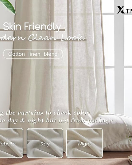 XTMYI Floor to Ceiling Curtains 8 FT,Linen Cotton Blend Faux Linen Soft Touch Light Airy Grey Beige Sheer Curtains for Bedroom Living Room Dining Room Nursery,96 Inches Long