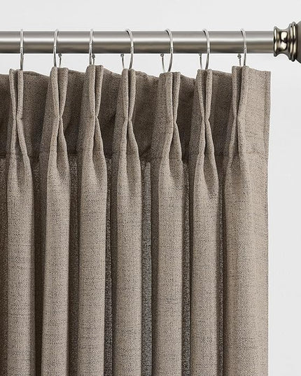 96 Inch Long Pinch Pleat Curtains 2 Panels Set Linen Khaki, Back Tab Pleated Drapes with Hooks,Light Filtering Modern Stylish Curtain for Bedroom Living Room,W42xL96 in Length