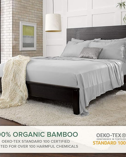 Pure Bamboo Short Queen Sheets for RV Camper (60"x75") - Genuine 100% Organic Viscose Derived from Bamboo Bed Sheet Set, Soft & Cooling, 2 Year Quality Promise (Short Queen, Silver Pearl)