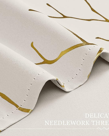 BUHUA Blackout Curtains 72 Inches Length, Thermal Curtain for Bedroom 2 Panels Set, Room Darkening Curtains with Gold Shinny Branches Tree Patern, 52W×72L Natural