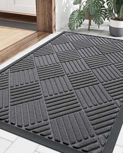 Smiry Front Door Mat Outside Entrance, Heavy Duty Outdoor Indoor Natural Rubber Doormat, Non Slip, Trap Dirt and Moisture, Easy Clean, Low Profile Patio Porch Entryway Mat, 35x23, Grey