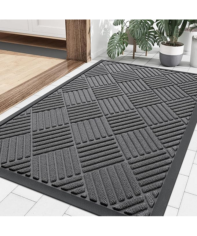 Smiry Front Door Mat Outside Entrance, Heavy Duty Outdoor Indoor Natural Rubber Doormat, Non Slip, Trap Dirt and Moisture, Easy Clean, Low Profile Patio Porch Entryway Mat, 35x23, Grey