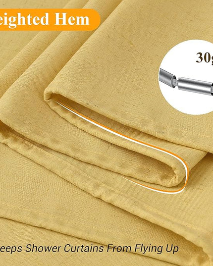 Naturoom Yellow 48 Inch Shower Curtain - Stall Narrow Half Linen Ultra Thick Fabric Shower Curtain Set with Hooks, Boho Farmhouse Rustic RV Camper Bath Curtains for Bathroom, 48x72
