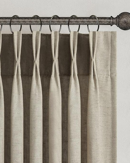 Topfinel 96 Inches Long Pinch Pleated Semi Sheer Curtains,Grey Beige Linen Blended Light Filtering Window Curtains 96 Length 2 Panels for Living Room Bedroom Pinch Pleat Drapes with Hooks,40" Wx96 L