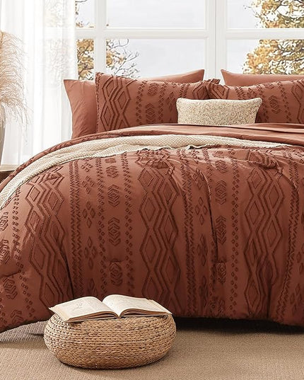 Full Size Comforter Set Autumn Leaf, Tufted Boho Bedding Farmhouse Bed Set, All Season 7 Pieces Bed in a Bag with Sheets, Pillowcases & Shams
