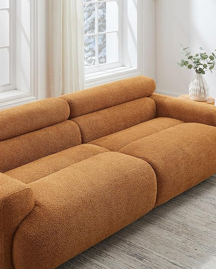 VANOMi 89" Boucle Cloud Loveseat Sofa Couch, Comfy Upholstered Deep Seat Boucle Sofa, Mid Century Modern Couch for Living Room Bedroom Apartment (Curry)