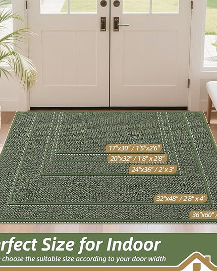 BEQHAUSE Dirt Trapper Door Mat 24" x 36", Non-Slip Washable Doormats Entrance Mat, Dirt Resistant and Absorbent Welcome Mat, Low Profile Floor Mats for Front Back Door and Entryway, Green
