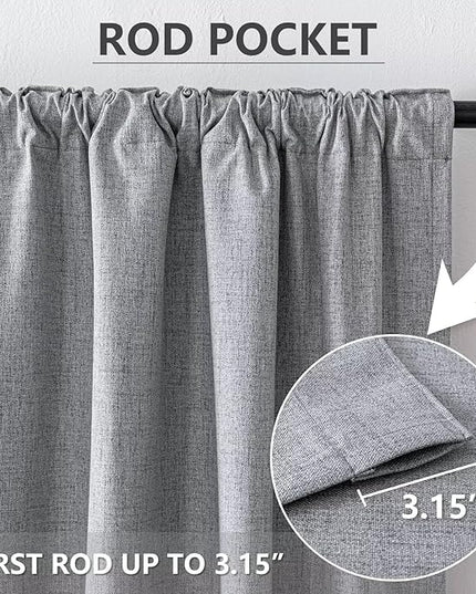 100% Blackout Curtains 90 inch Length 2 Panels Faux Linen Long Drapes for Bedroom Living Room Black Out Room Darkening Curtain Thermal Insulated Back Tab Rod Pocket(W37 x L90, Light Grey)