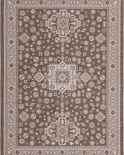 Rugs.com Outdoor Aztec Collection Rug – 10' x 14' Brown Flatweave Rug Perfect for Living Rooms, Large Dining Rooms, Open Floorplans