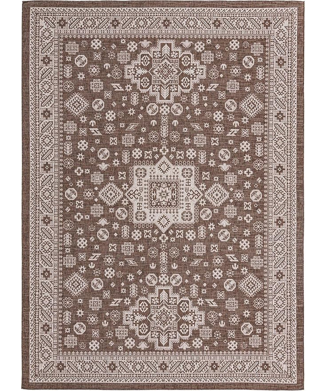 Rugs.com Outdoor Aztec Collection Rug – 10' x 14' Brown Flatweave Rug Perfect for Living Rooms, Large Dining Rooms, Open Floorplans