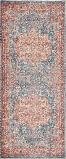 GLN Rugs Traditional Collection - Machine Washable Area Rug, Traditional Washable, Non Slip, Low Pile Chenille Rug, Living Room, Bedroom, Kitchen Rug (2'6"x7' Terra/Green)