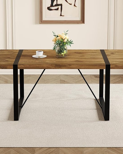 71'' Dining Table for 6-8, Dark Wood Kitchen Table with Metal Legs, Dinner Table for 6-8 for Home Dining Room Living Room