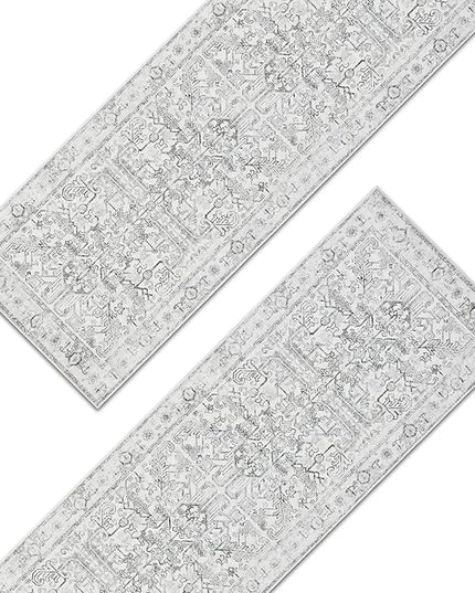 jinchan Lima Kitchen Runner Rug 2x5-2pcs, Vintage Hallway Rug Washable Floral Non Slip with Rubber Backing Soft Carpet Runner for Bedroom Laundry Room Living Room Grey