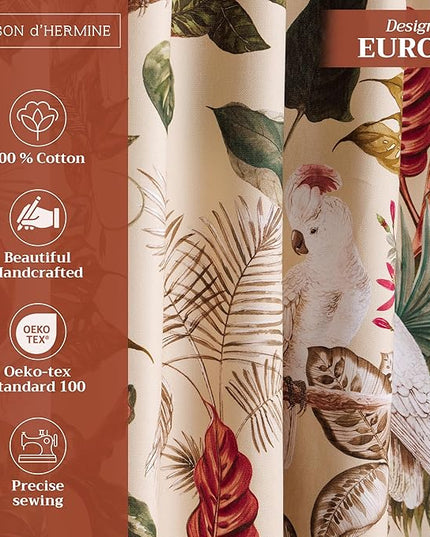 Maison d'Hermine Curtains for Living Room 100% Cotton 124 inch Length Two Panels Light Filtering Curtains for Bedroom Windows with Rod and Loop Pockets Drapes (Cacatoes - Beige, 50" W x 124" L)