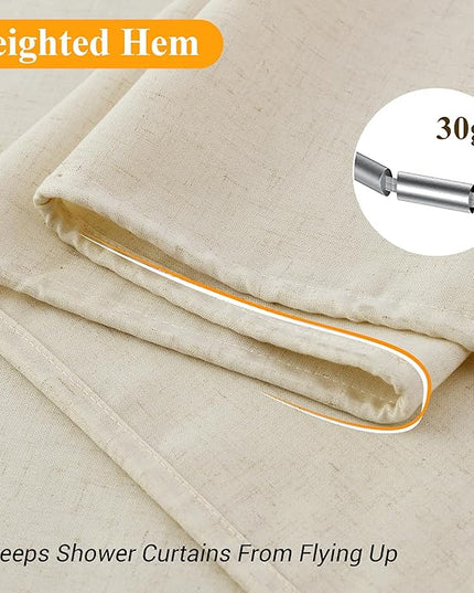 Naturoom Warm Beige 48 Inch Shower Curtain - Stall Narrow Half Linen Ultra Thick Fabric Shower Curtain Set with Hooks, Boho Farmhouse Rustic RV Camper Bath Curtains for Bathroom, 48x72